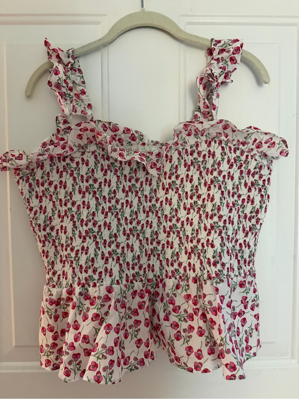 J. Crew Pink Floral Smocked Tank Top on White